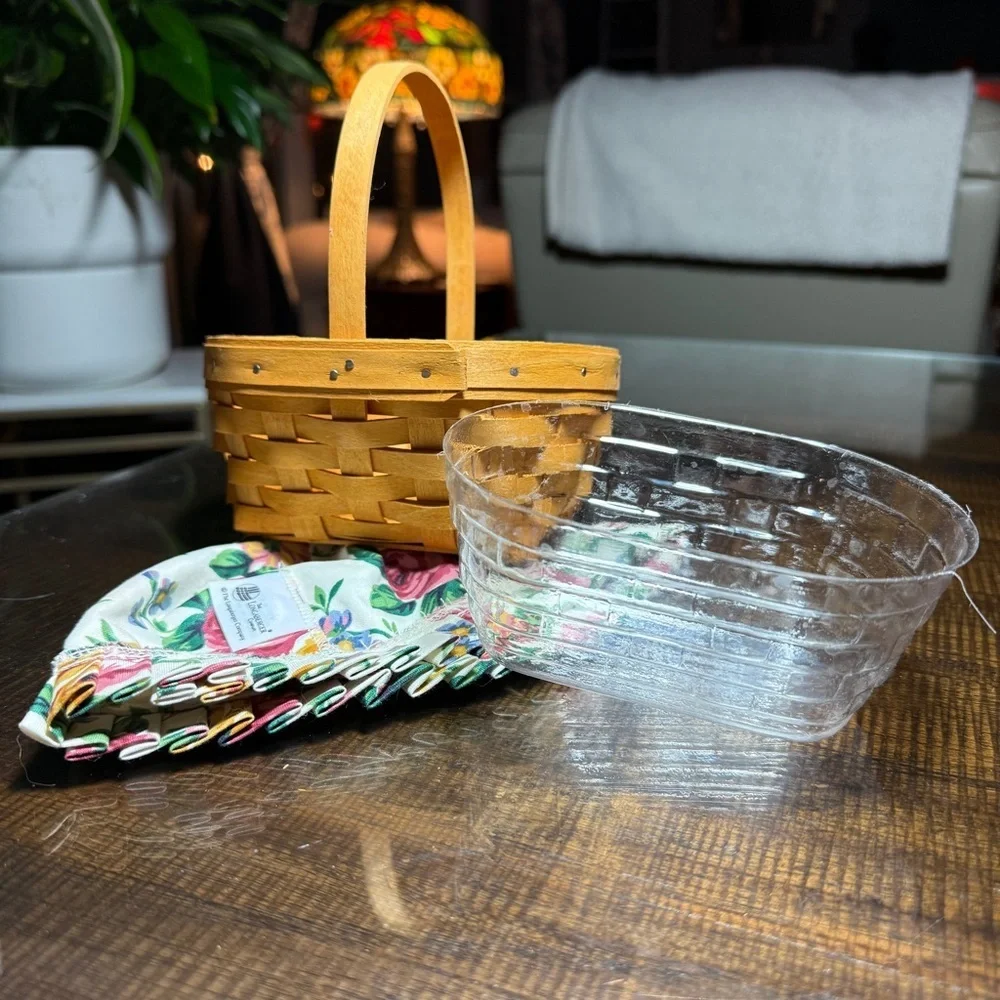 Longaberger Small Oval Basket Handle Floral Liner Protector CottageCore Ohio VTG